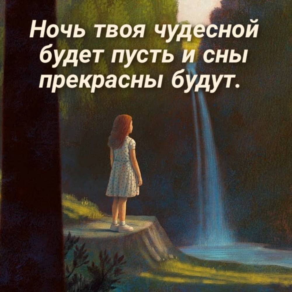 Ночь твоя чудесной будет пусть и сны прекрасны будут.