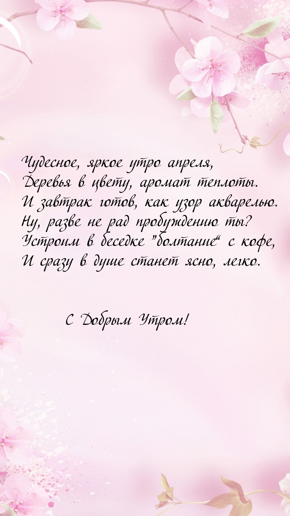 Чудесное, яркое утро апреля, деревья в цвету, аромат теплоты.