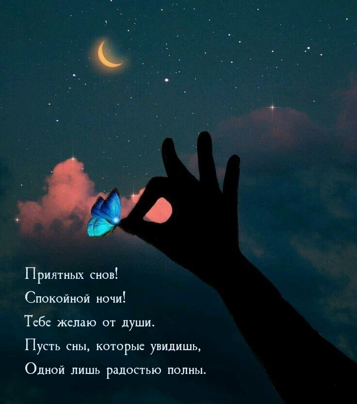 Приятных снов! Спокойной ночи! Тебе желаю от души.