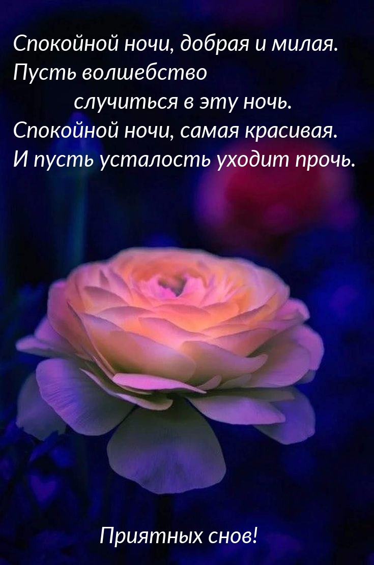 Спокойной ночи, добрая. Пусть волшебство случиться в эту ночь.