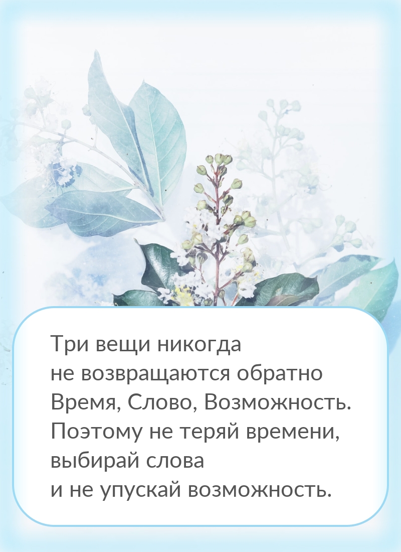Три вещи никогда не возвращаются обратно Время, Слово, Возможность.