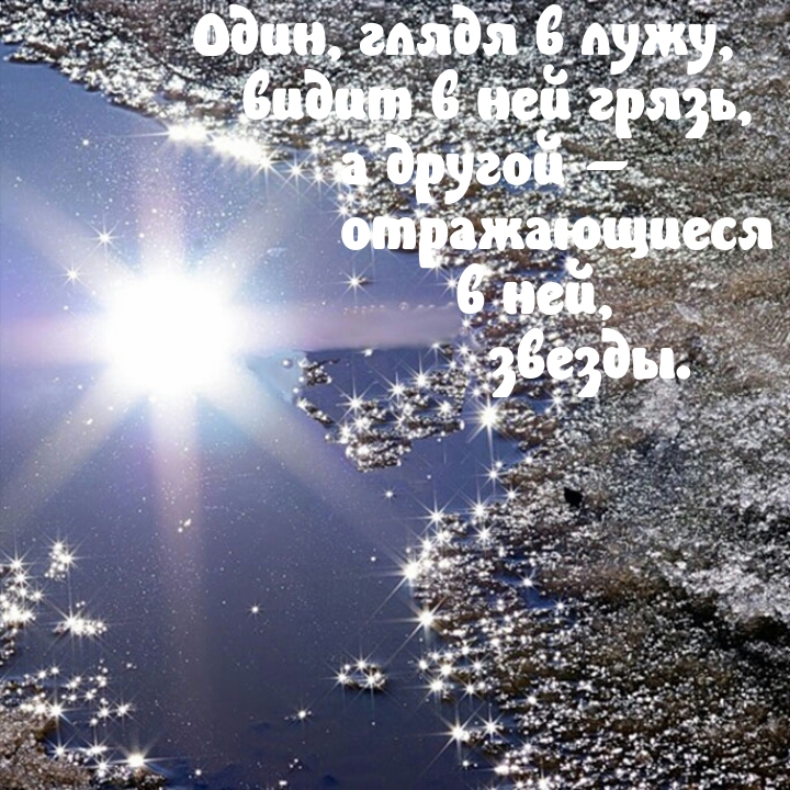 Один, глядя в лужу, видит в ней грязь, а другой – звезды.