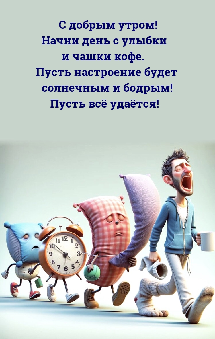 С добрым утром! Начни день с улыбки и чашки кофе.