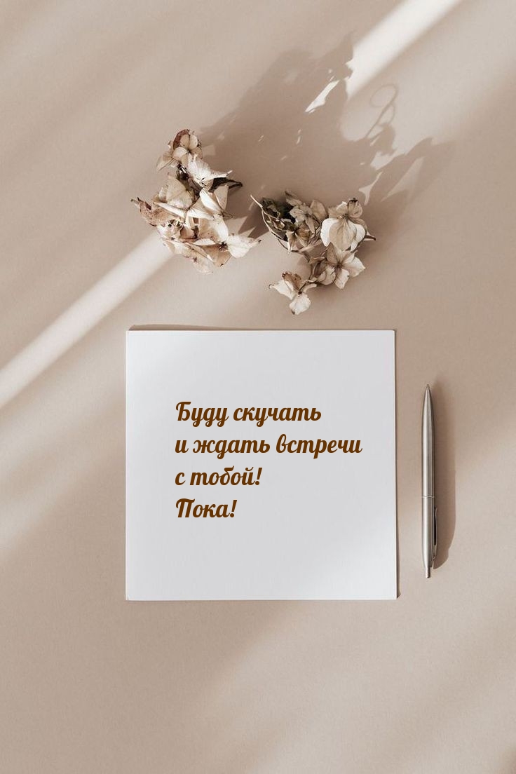 Буду скучать и ждать встречи с тобой! Пока!
