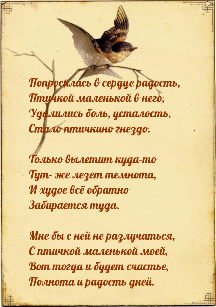 Попросилась в сердце радость, птичкой маленькой в него