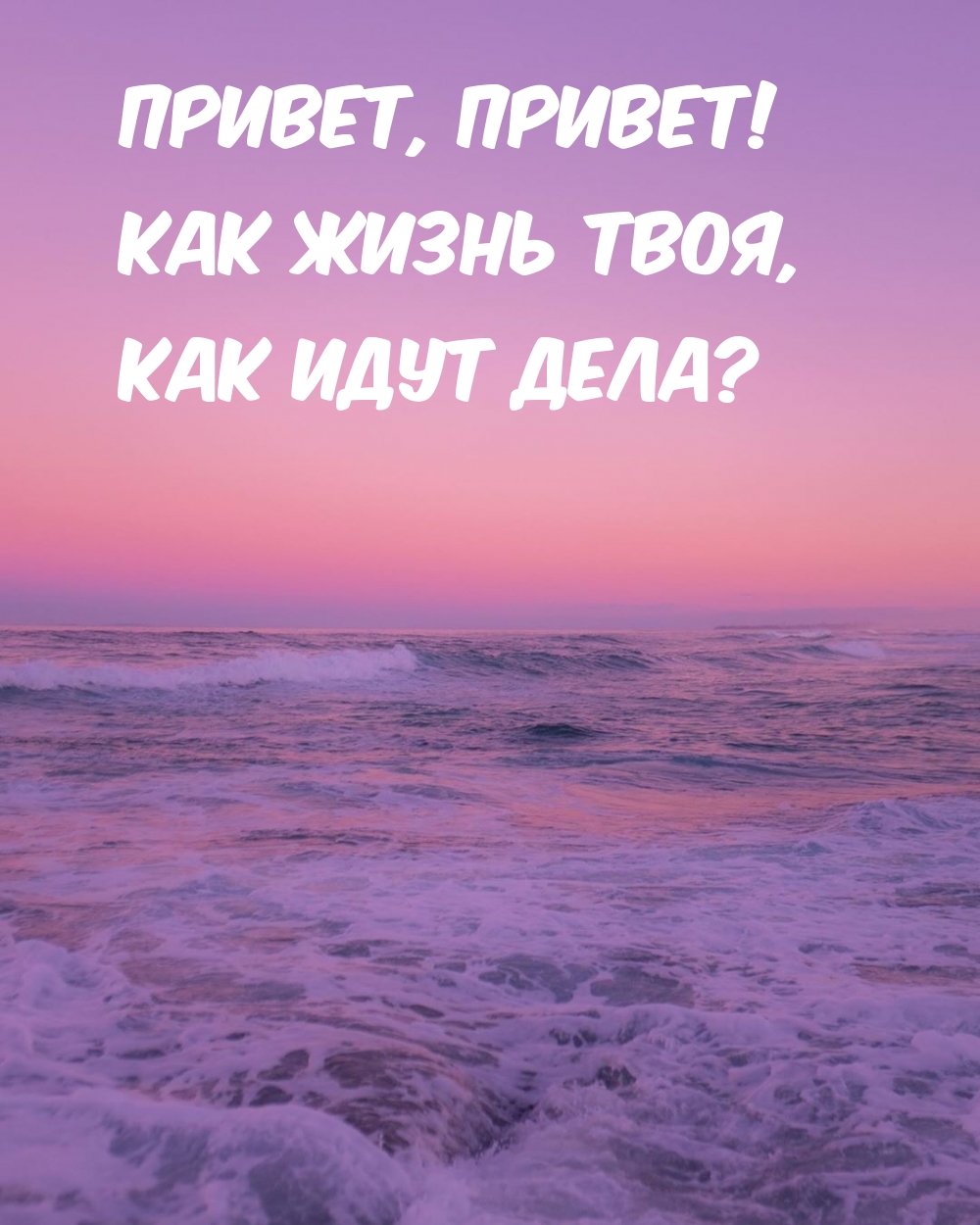 Привет, привет! как жизнь твоя, как идут дела?