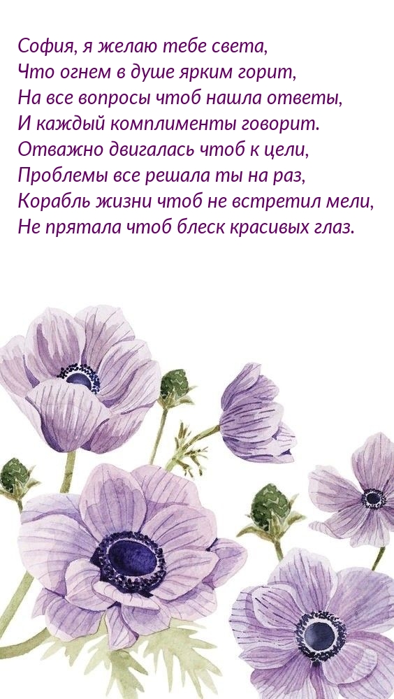 София, я желаю тебе света, что огнем в душе ярким горит