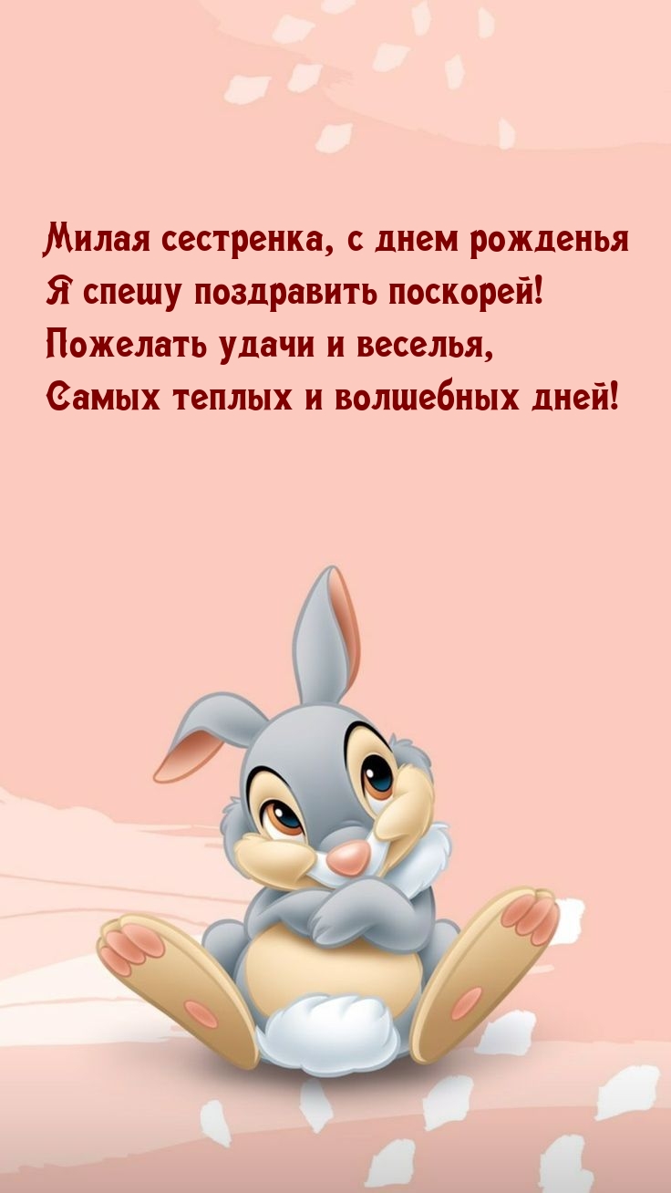 Милая сестренка, с днем рожденья я спешу поздравить поскорей!