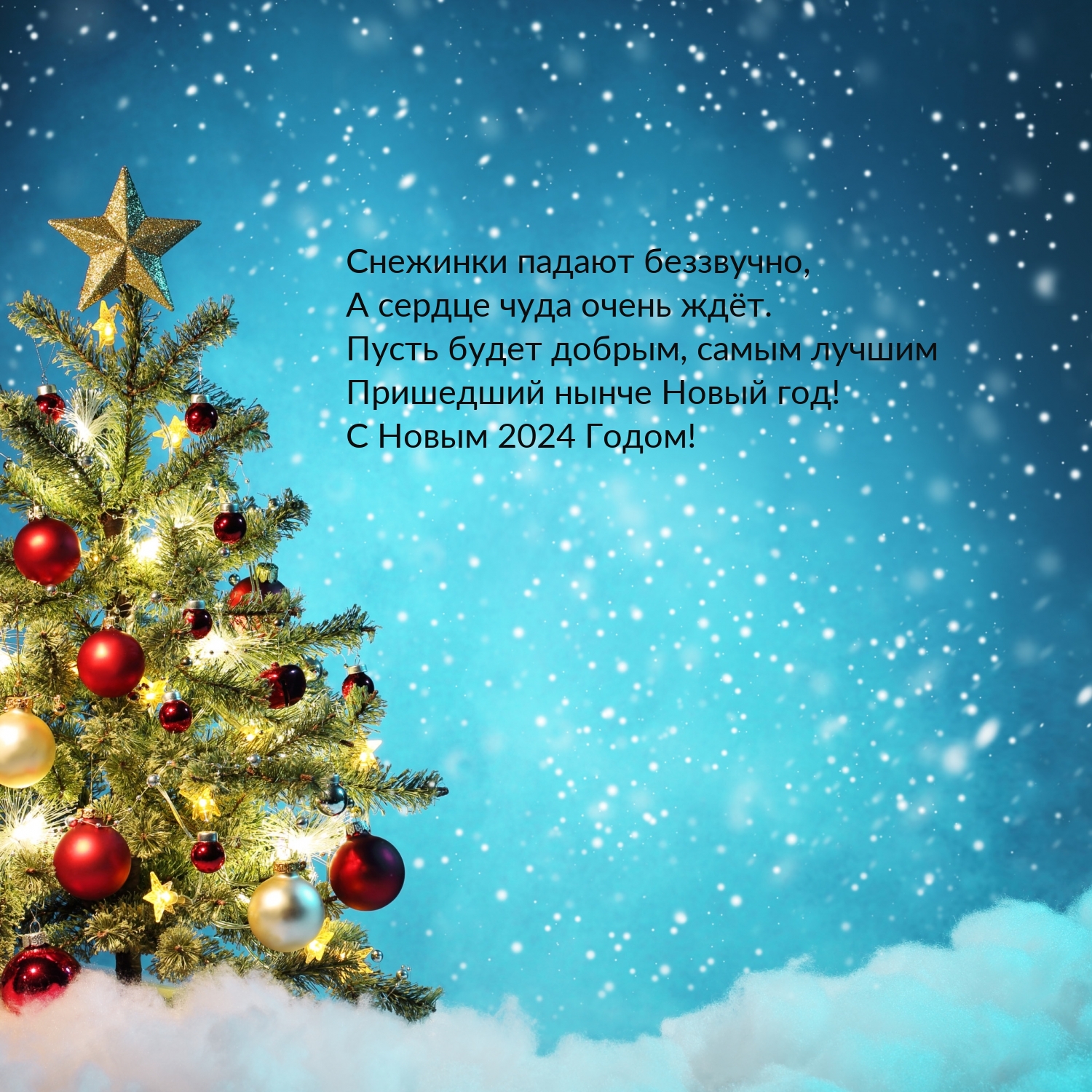 Снежинки падают беззвучно, а сердце чуда очень ждёт. С Новым 2024